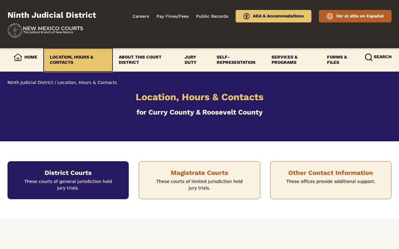 Curry County criminal court locations and contact page