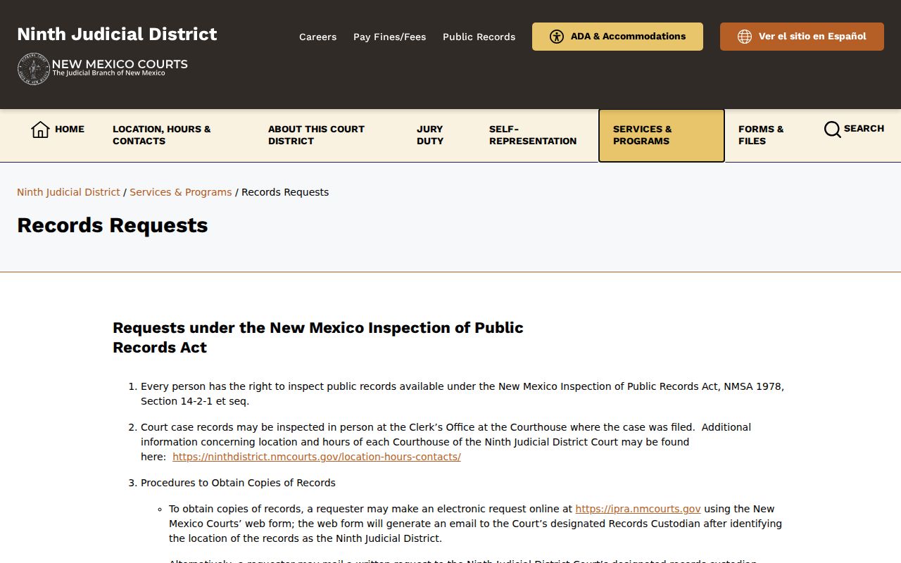 Curry County criminal court records request instructions