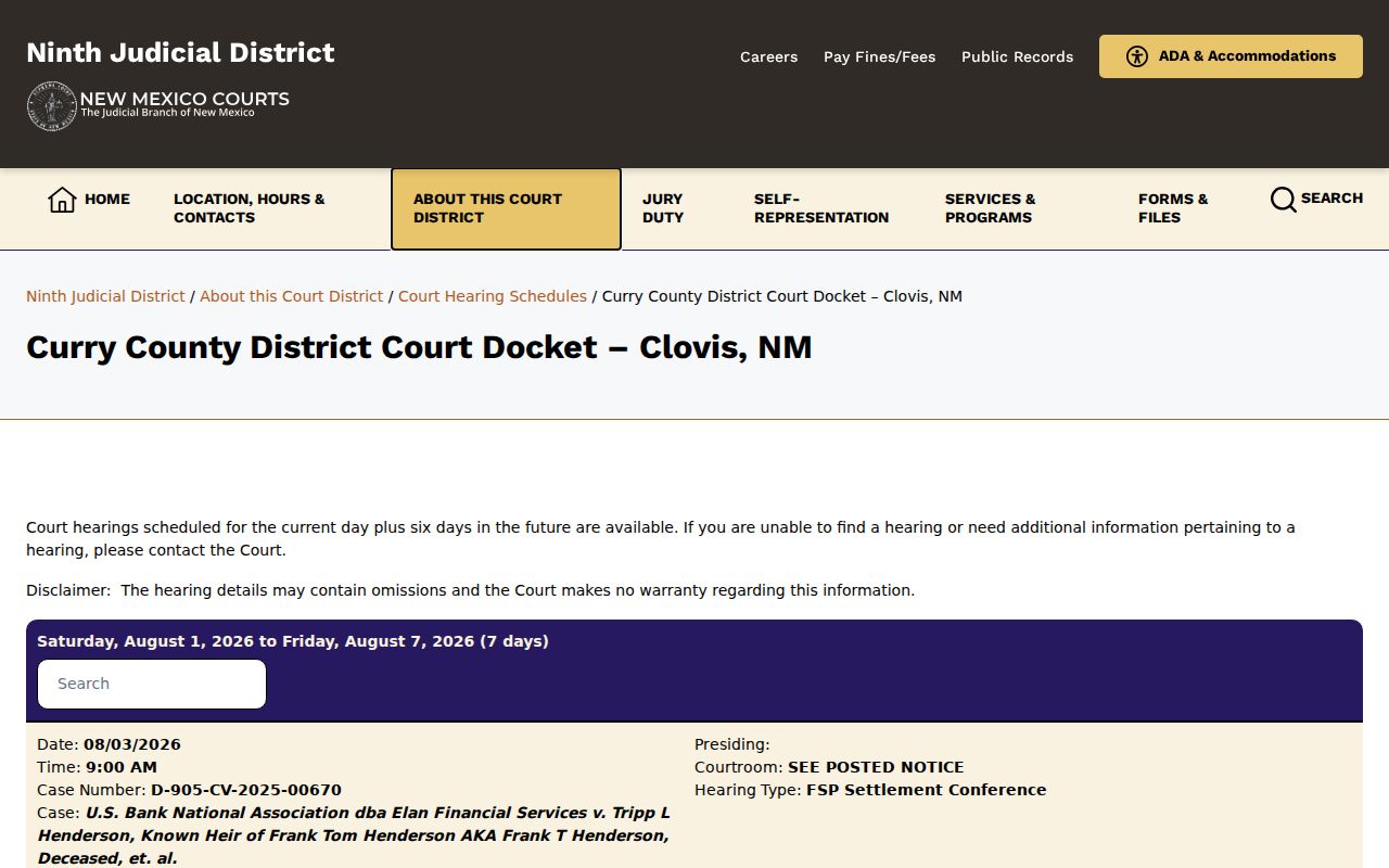 Curry County criminal court seven day docket