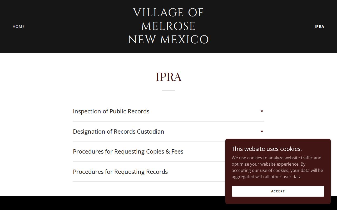 Melrose record check view of the Village of Melrose IPRA request page