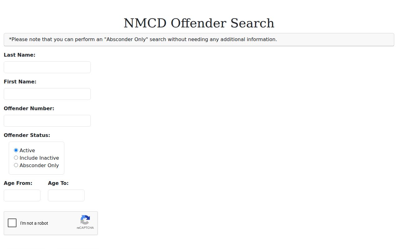 Curry County criminal supervision records in NMCD Offender Search